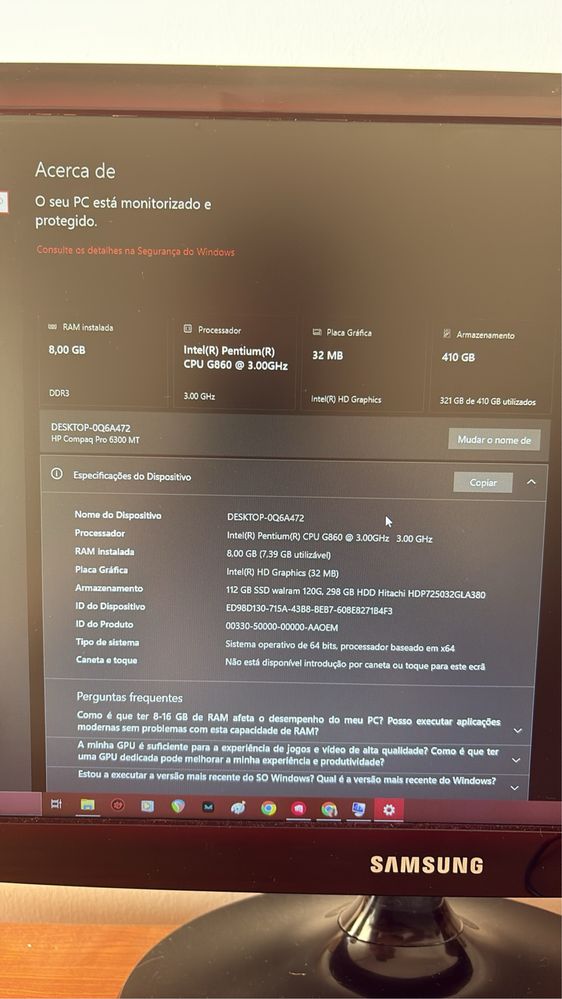 Vendo conjunto de computador com monitor, rato e secretaria