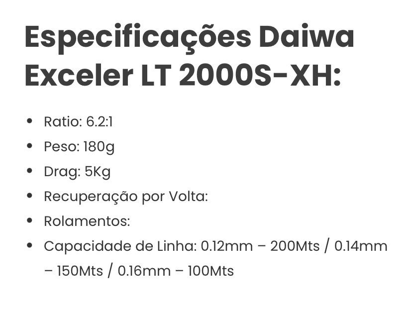 Carreto Daiwa Exceller LT 2000s-XH