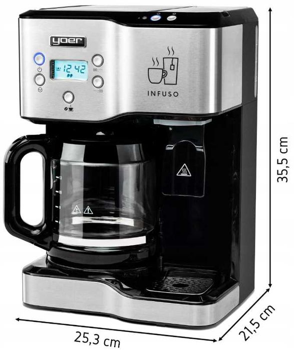 Nowy EKSPRES Yoer PRZELEWOWY Do Kawy 2w1 1900W + Dystrybutor Wody -20%