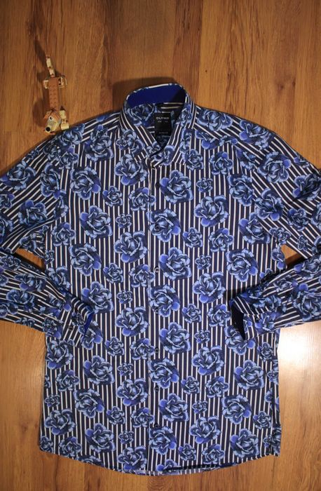 Koszula Olymp r. 40 męska nieb w kwiaty dł rękaw bawełniana