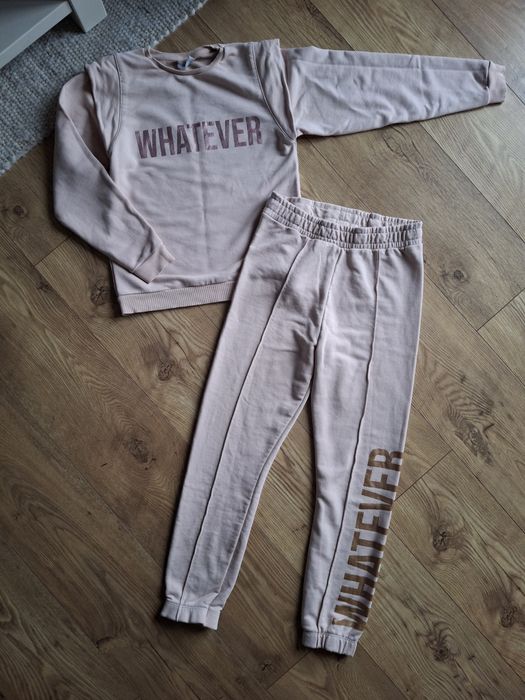 140cm 146cm, pudrowy dres dziewczęcy, komplet dresowy