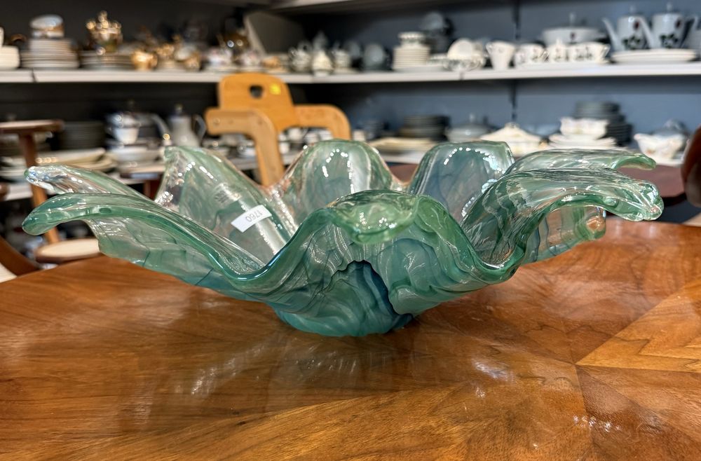 Patera szklana miska MURANO Italy Włochy dekoracja patera zielona 1760