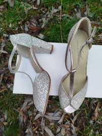 Anniel 38 nowe buty butterfly obcasy glitter ślub wesele ślubne