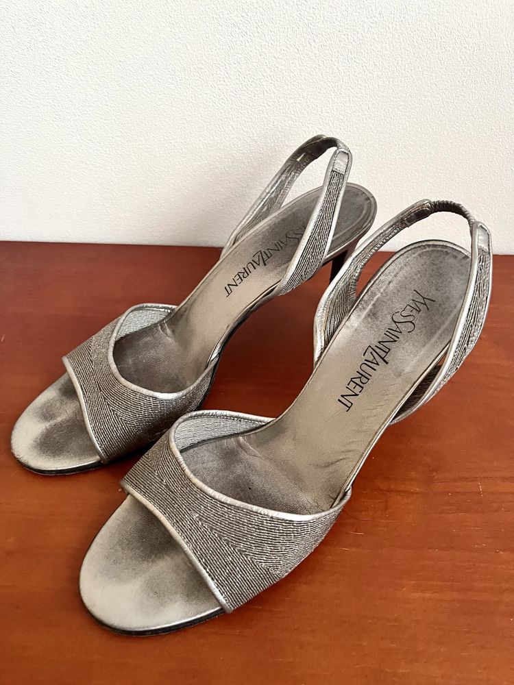 Szpilki vintage YSL Yves Saint Laurent srebrne rozm. 39