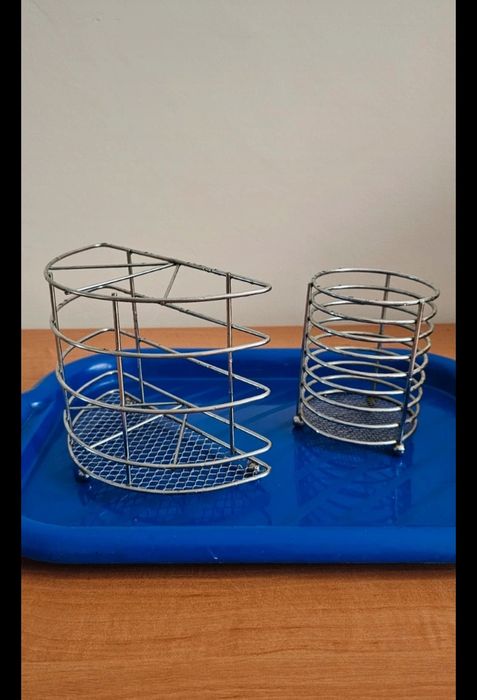 Zestaw ociekacz i stojak na sztućce,chromowane