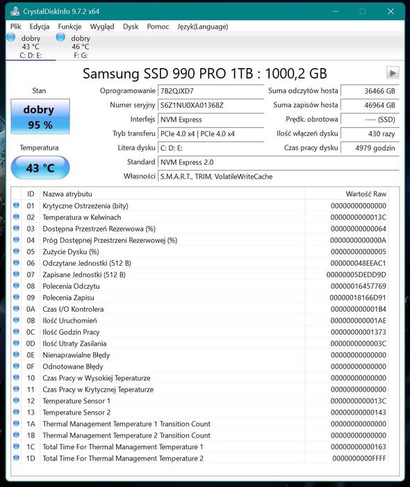 Dysk SSD Samsung 990 Pro 1TB M.2 PCIe + Gratisy!!!