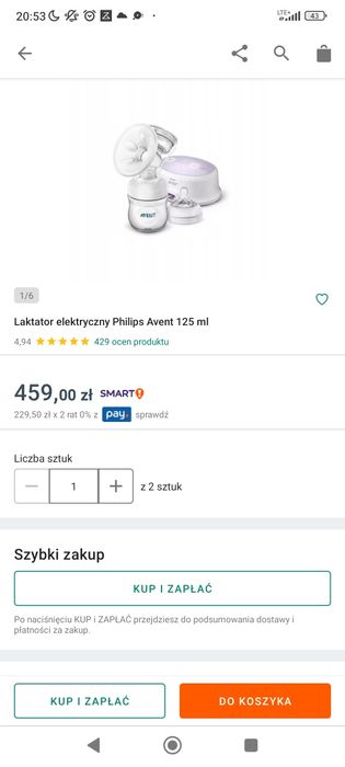 Laktator Avent zasilany sieciowo lub bateryjnie