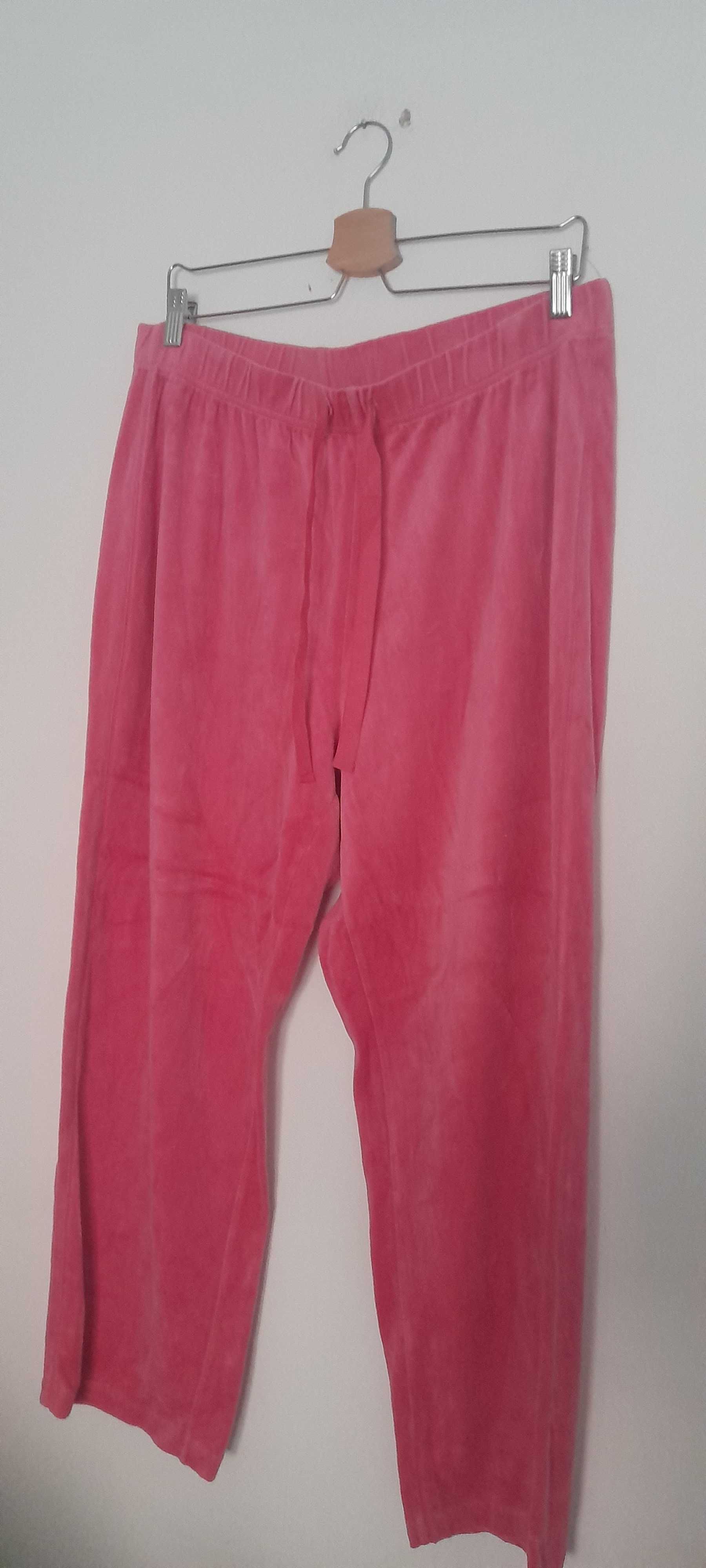 Różowe welurowe spodnie dresowe na gumce 44, 46