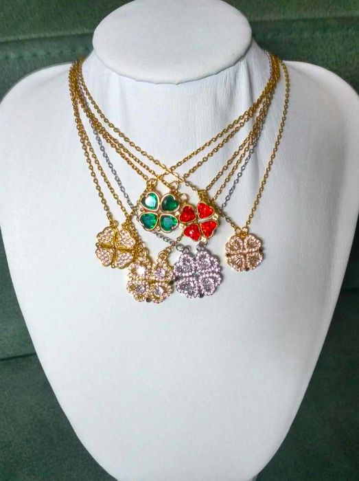 Colar 2 em 1 Coração ou Trevo 4 Folhas NOVO