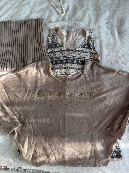 Bezowy set komplet 3rzeczy komin bokserka i swetrek