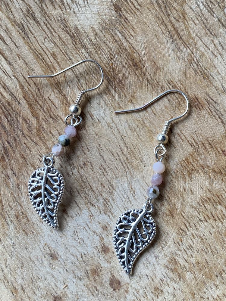 Handmade kolczyki liście jaspis zebra
