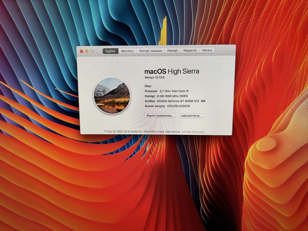 Apple iMac 21,5 SLIM  i5 2.7GHZ  8GB RAM 500GB SSD AiO A1418