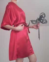 Czerwone kimono sukienka Czerwona satyna szlafrok Red satin dress