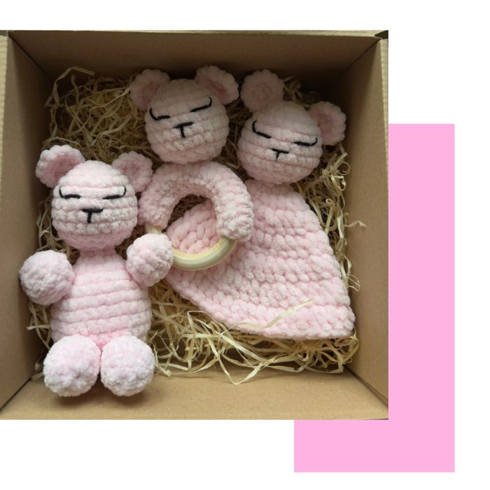 Zestaw misi na szydełku na prezent chrzest narodziny baby shower