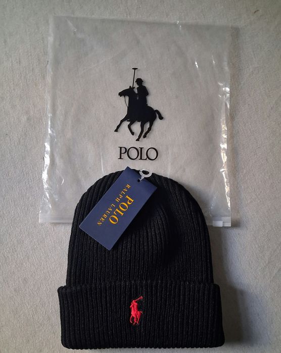 Czapka polo czarna ralph lauren zimowa bawełna