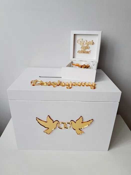 Pudełko na koperty obrączki lustrzane złote dekory wesele ślub