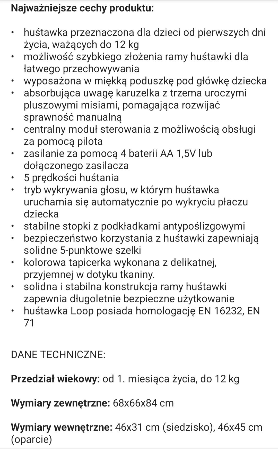 Leżaczek bujaczek huśtawka Caretero loop