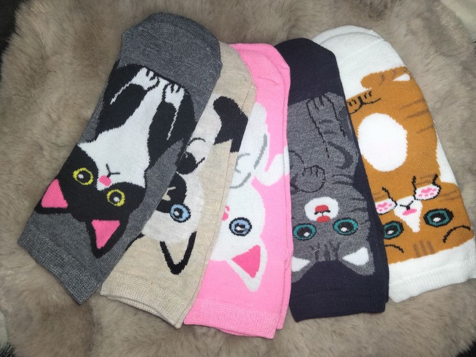 Набор 5 пар носки женские с принтом кот