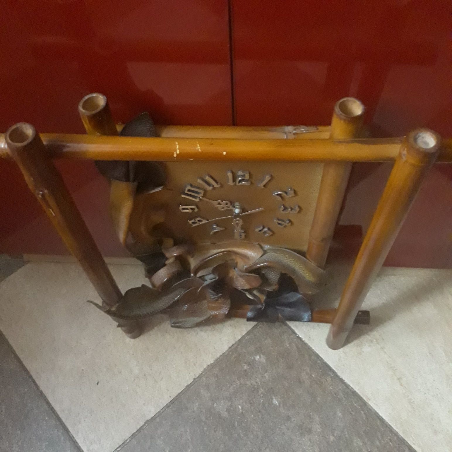 Zegar ścienny skóra brąz z PRL-u