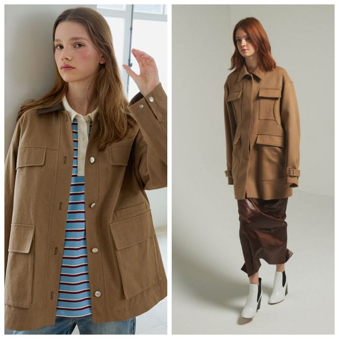 H&M S-M beżowy płaszcz trencz kurtka koszulowa z diagonalu