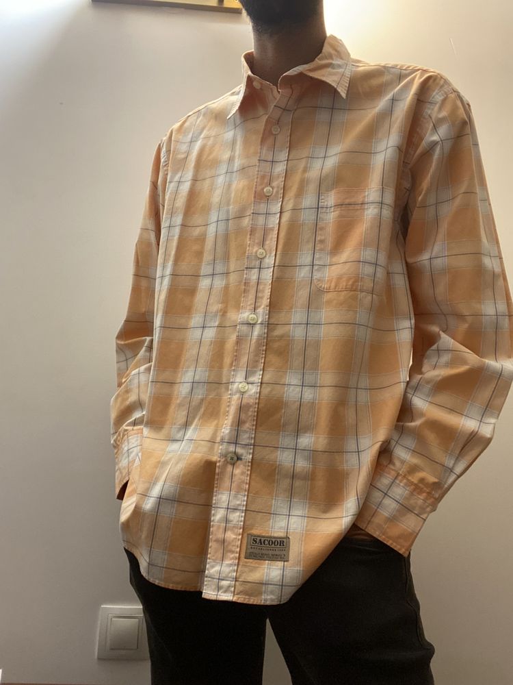 Camisa Sacoor M - xadrez laranja azul 100% algodão