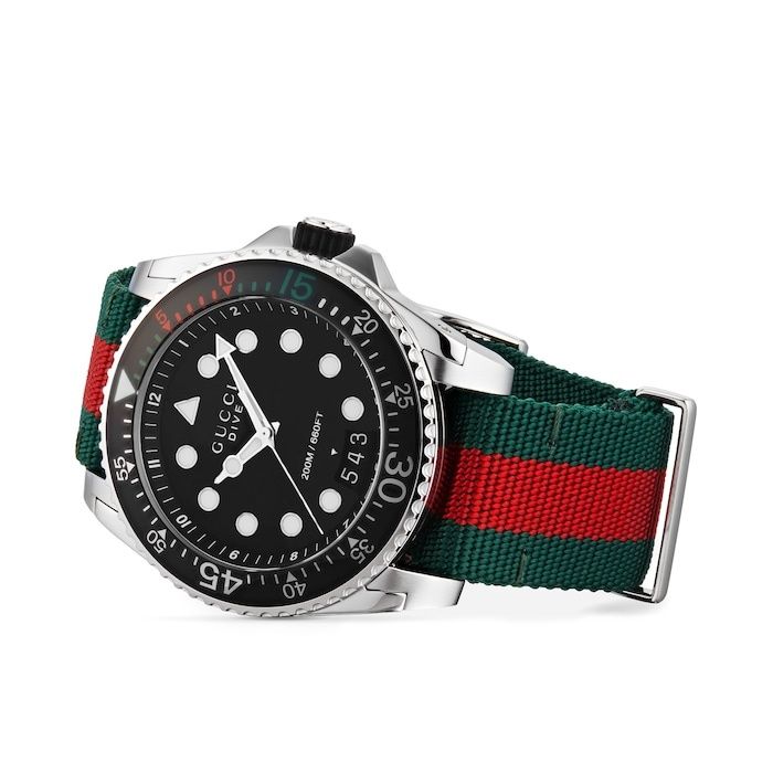 Era 1500eur!! Relógio Suíço Luxo Gucci Dive 45mm homem masculino nylon