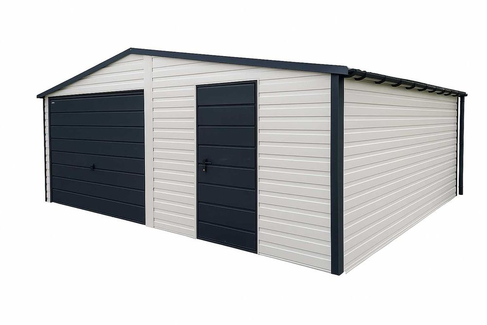 Garaż Blaszany Blaszak 6x5 dwuspadowy Biały + Ciemny Grafit PREMIUM