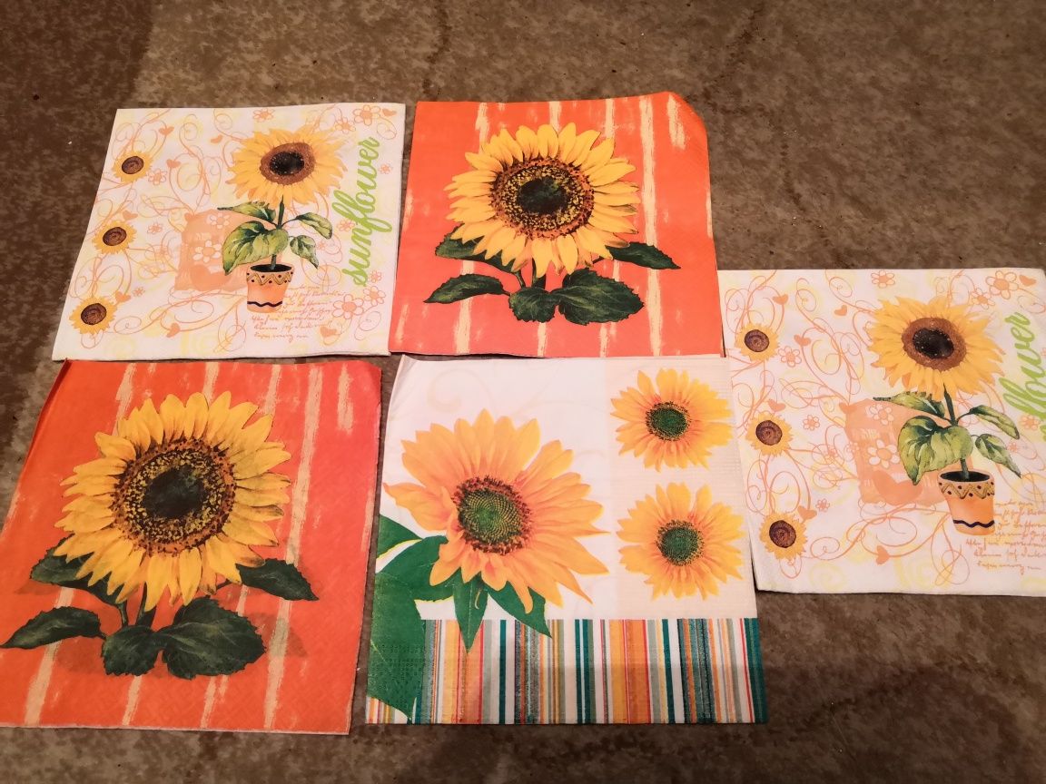 5 szt serwetek do decoupage same słoneczniki
