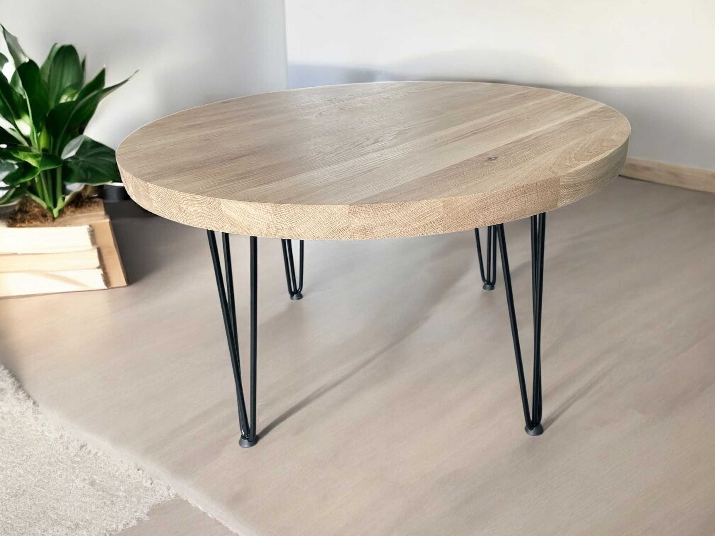Okrągły stolik kawowy z drewna dębowego średnica 60cm wysoki 75cm