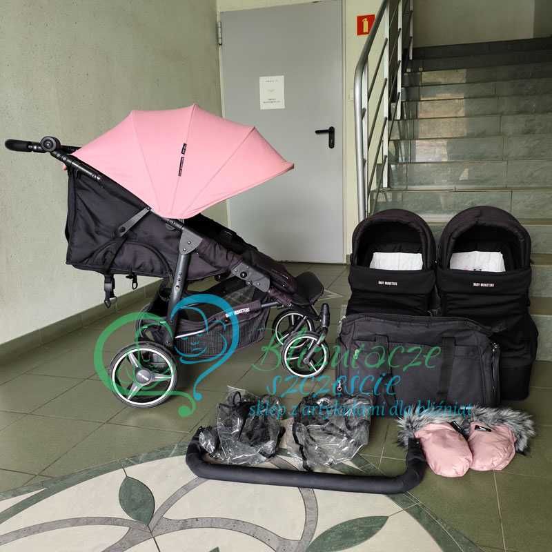 Używany wózek dla bliźniaków, Baby Monsters Easy Twin 3.0 2w1, idealny