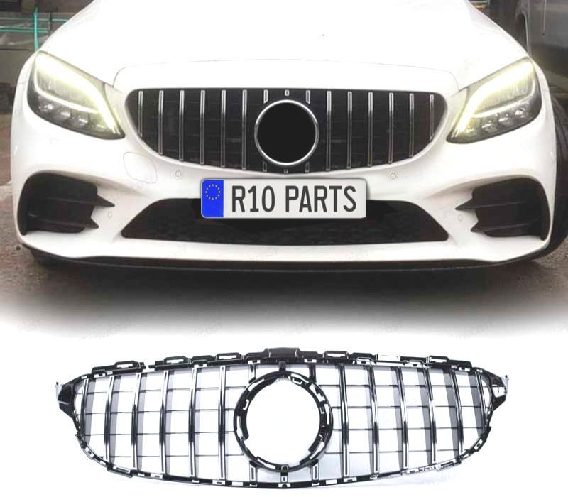 GRELHA FRONTAL MERCEDES W205 S205 14-18 LOOK AMG GT PRETO CHROMADO