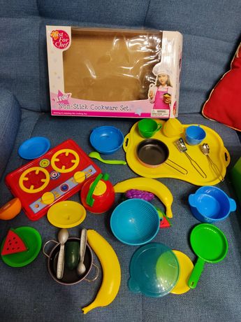 Детская посуда для игры с подносом пластик и металл