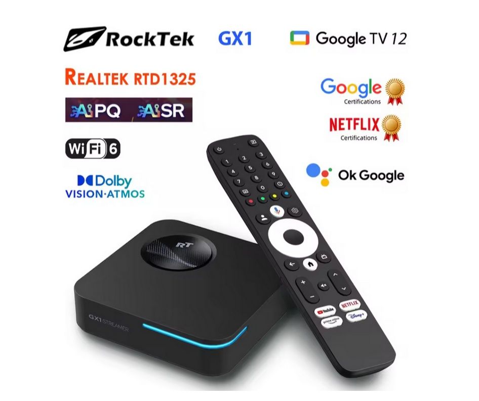 RockTek GX1  4/32gb GoogleTV 12 Android Box 4k НОВЫЙ! 2025г. ТВ бокс