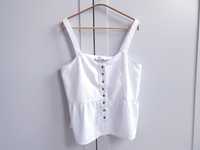 Biała lniana bluzka koszulka na ramiączkach 40 42 zapinana Next