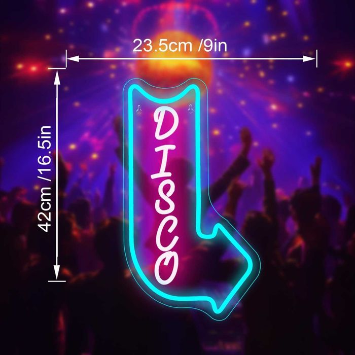 Neon LED Dekoracyjny DISCO Wielokolorowy Ściemnialny 42x24 cm USB