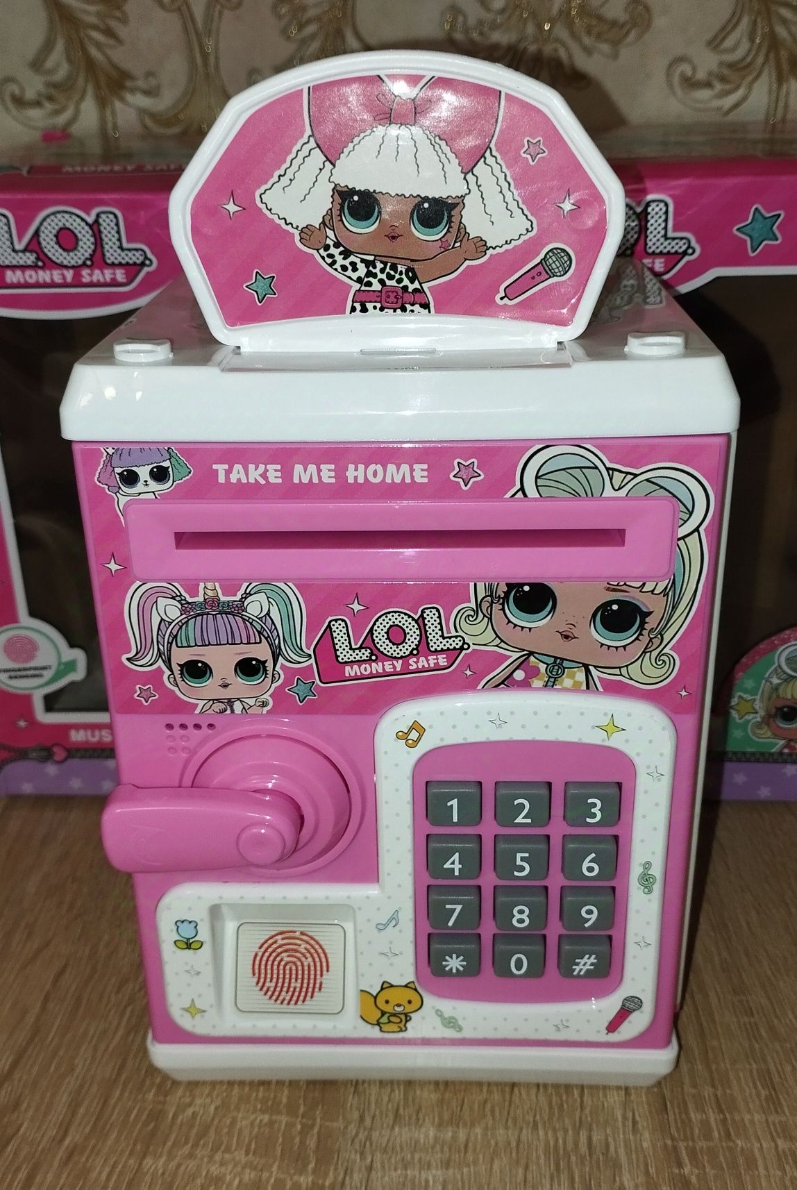 Электронная детская копилка сейф с отпечатком пальца Hello Kitty