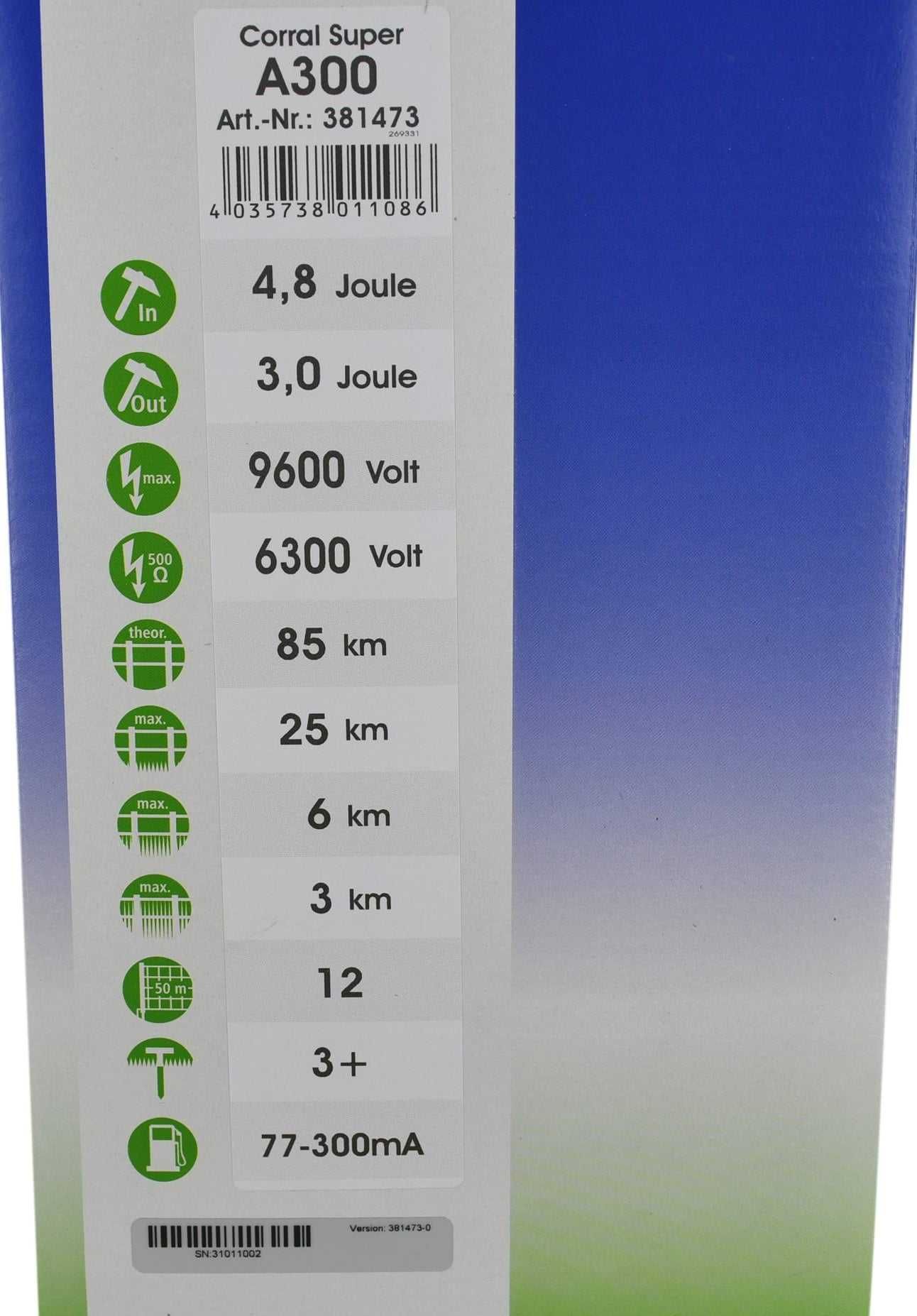 Elektryzator akumulatorowy Corral A 300, dla koni, bydła, 4,8 J