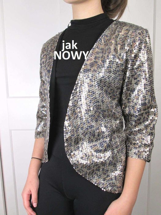 Dunnes  wieczorowy żakiet wdzianko narzutka złoty cekiny 14 L XL