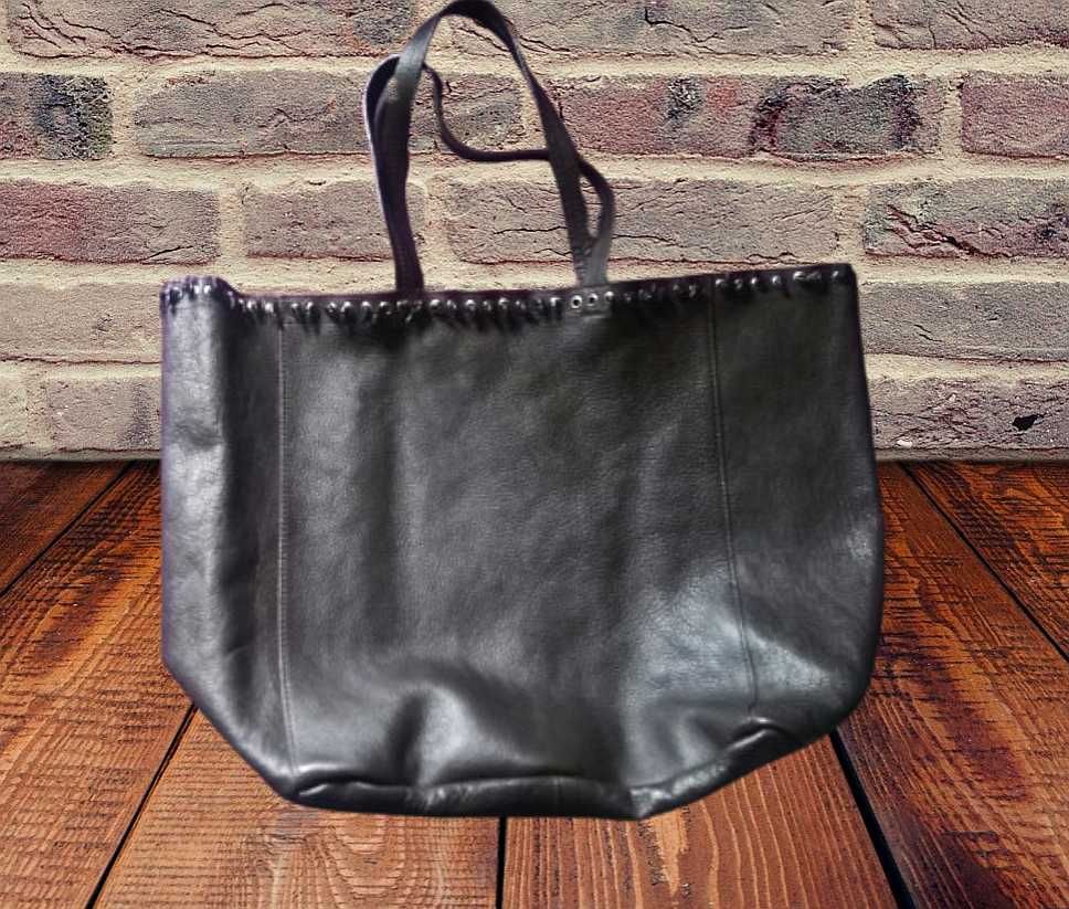 torba skórzana xl shopper bag groszkowa skóra ZARA brąz czekolada