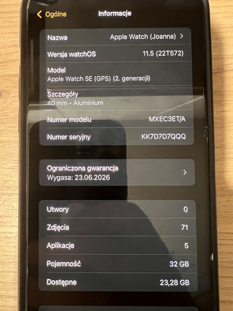 Apple Watch SE 2 40 mm, jak nowy na gwarnacji,
