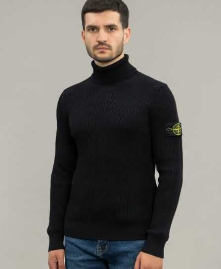 Чоловічий зимовий гольф Stone Island Чорний зимовий светр Stone Island