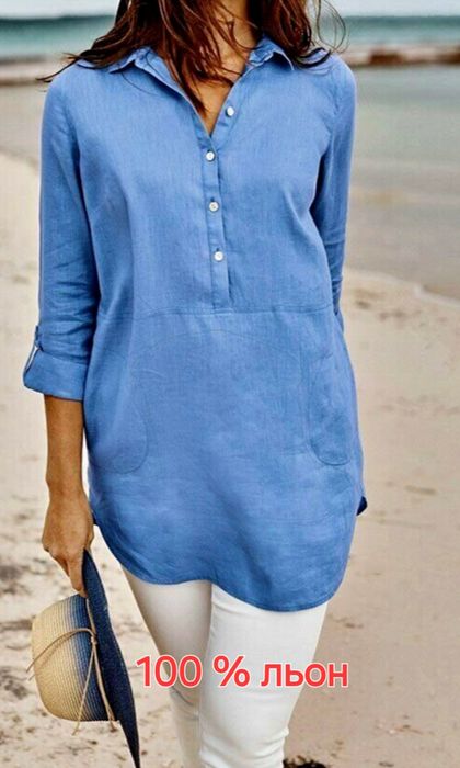 Сорочка жіноча лляна блакитна