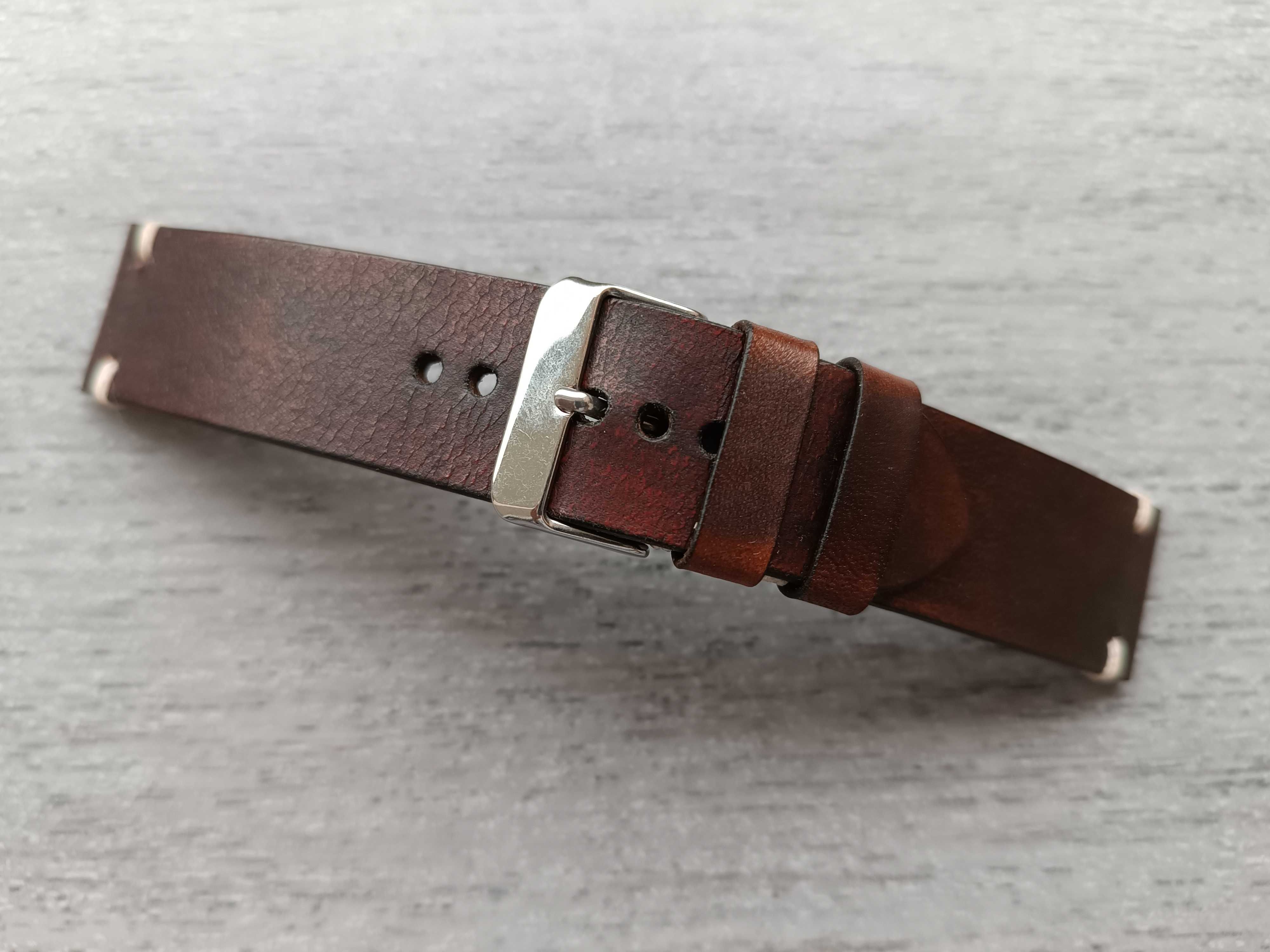 Bordowy pasek zegarka 22 mm skóra