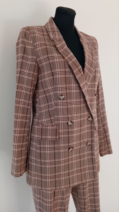 Komplet spodnie i marynarka Sinsay krata róż,brąz, grafit