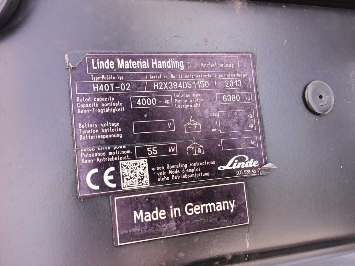 Wózek widłowy LINDE H40T-02 – 2013 – 4 t – LPG poleasingowy