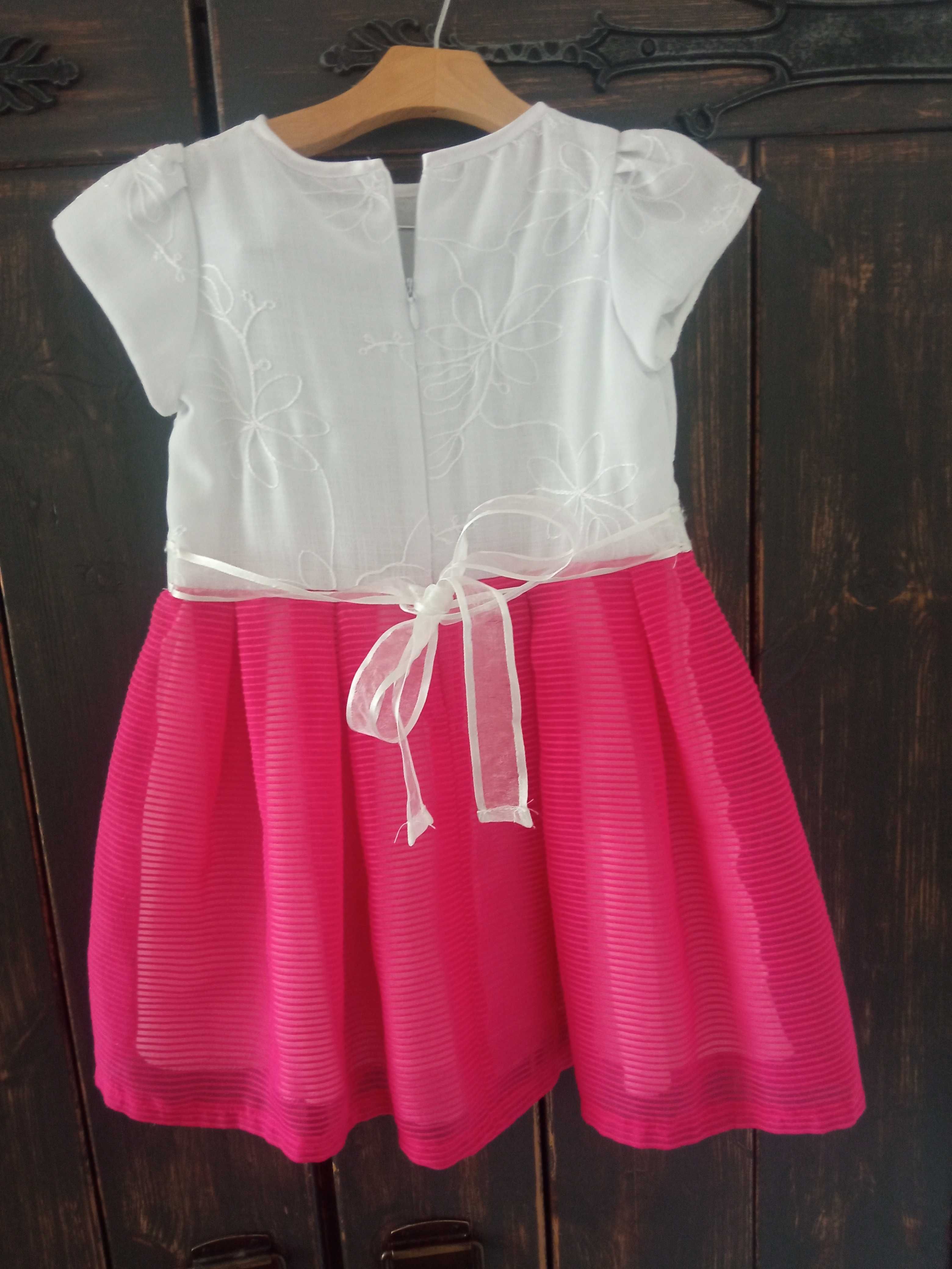 2x sukienka święta urodziny r.98 biała z różowym i kremowa
