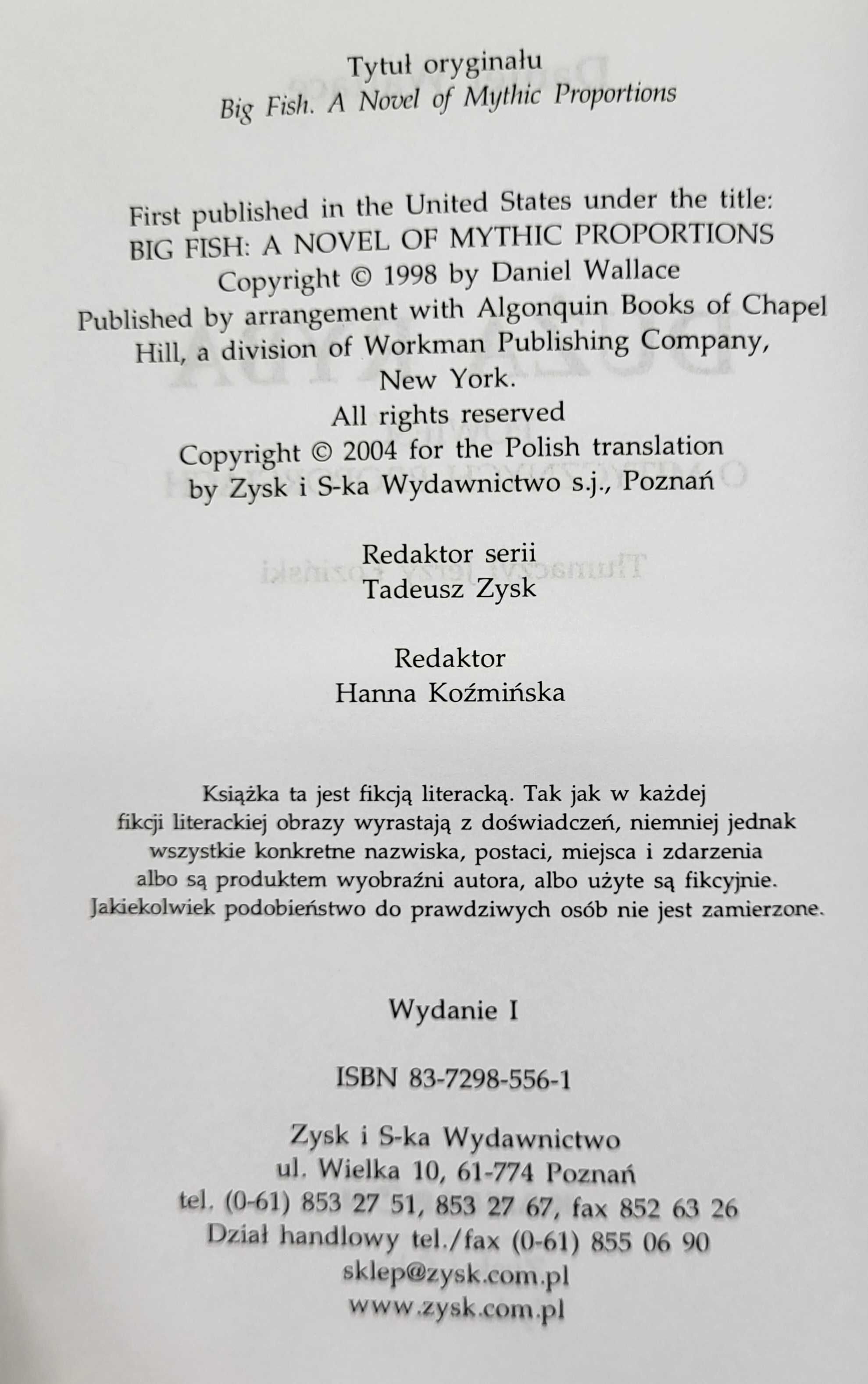 Książka Duża ryba Daniel Wallace używana.