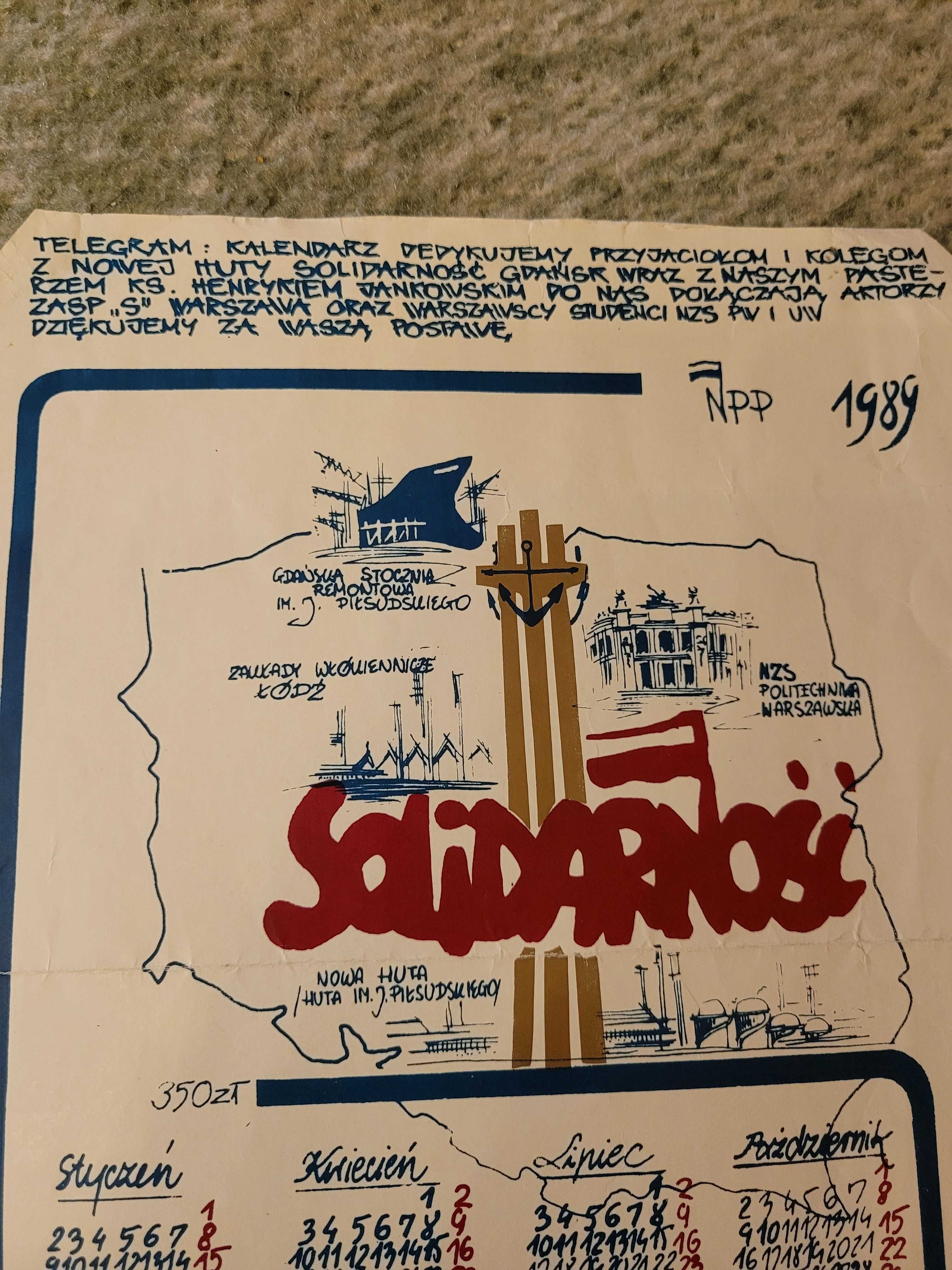 Kalendarz " Solidarność"  z 1989r.