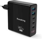 Rosaking Ładowarka USB-C 140W, szybka ładowarka GAN, 5 portów USB