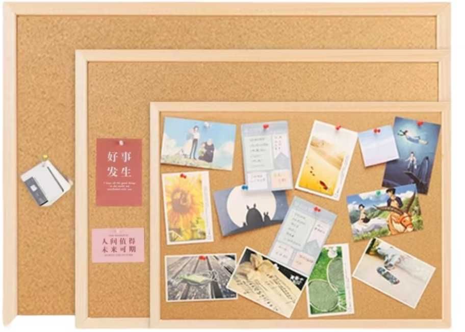 Пробкова дошка в дерев’яній рамці, настінна дошка для нотаток, фото